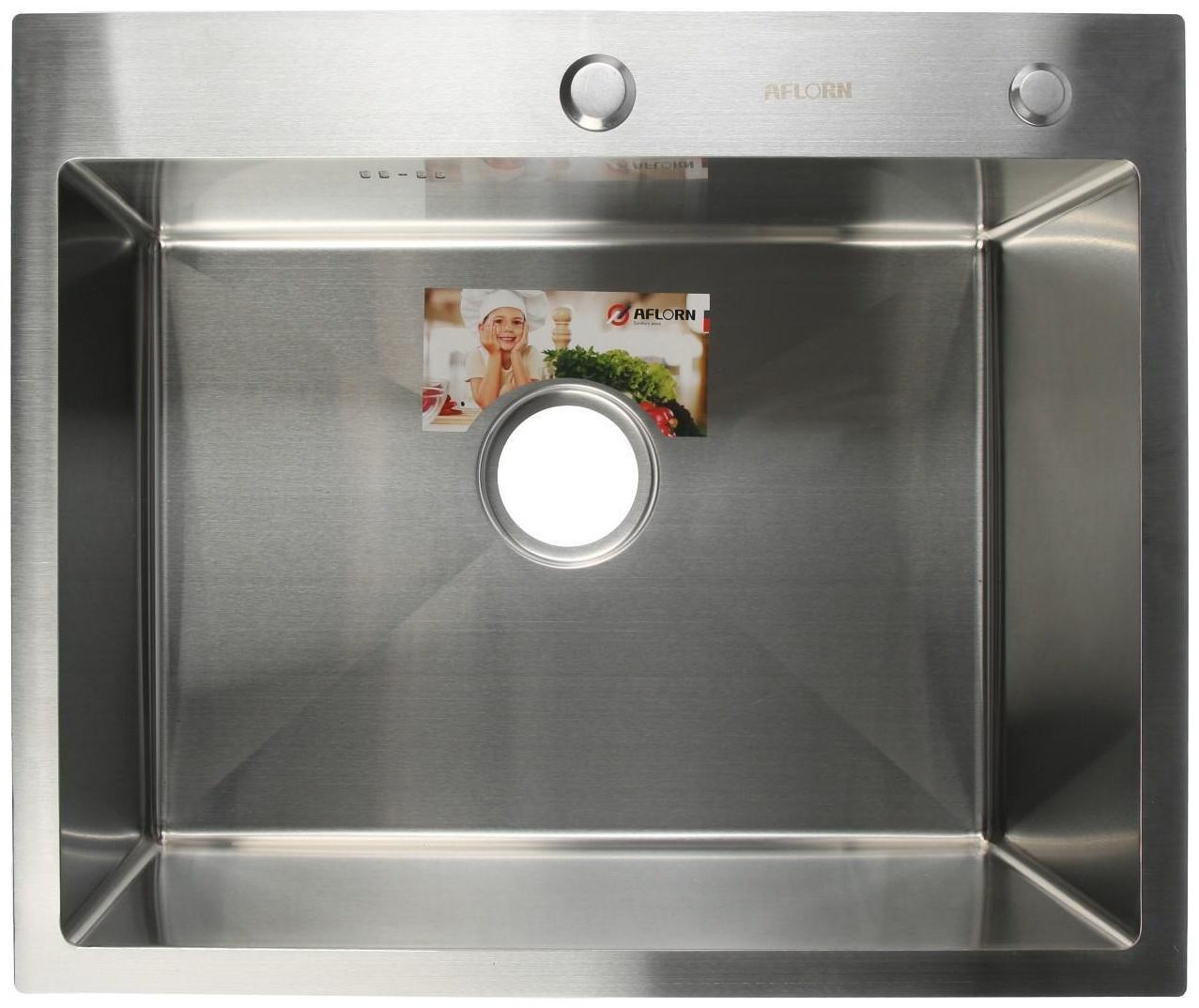 Мойка кухонная AFLORN AF96050, врезная, S=3,0 и 0,8 мм, 60х50х22 см, сифон, сатин
