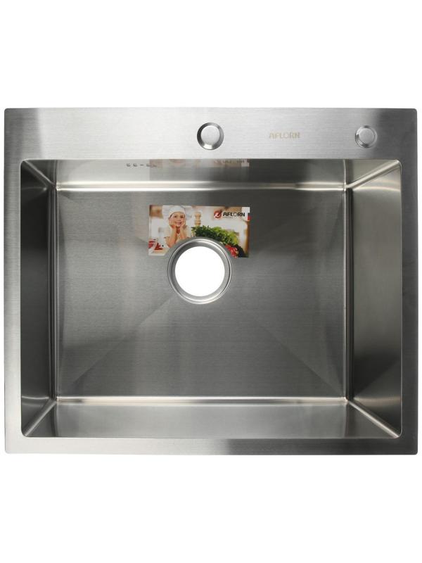 Мойка кухонная AFLORN AF96050, врезная, S=3,0 и 0,8 мм, 60х50х22 см, сифон, сатин