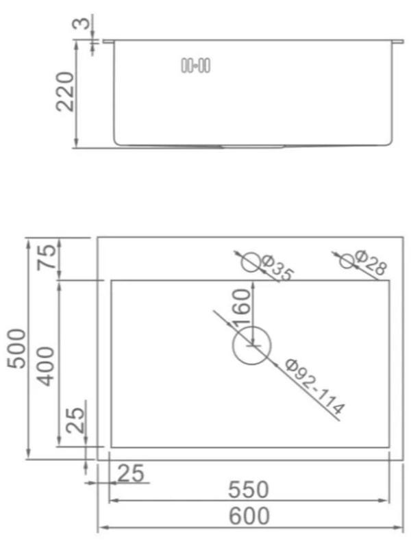 Мойка кухонная AFLORN AF96050, врезная, S=3,0 и 0,8 мм, 60х50х22 см, сифон, сатин