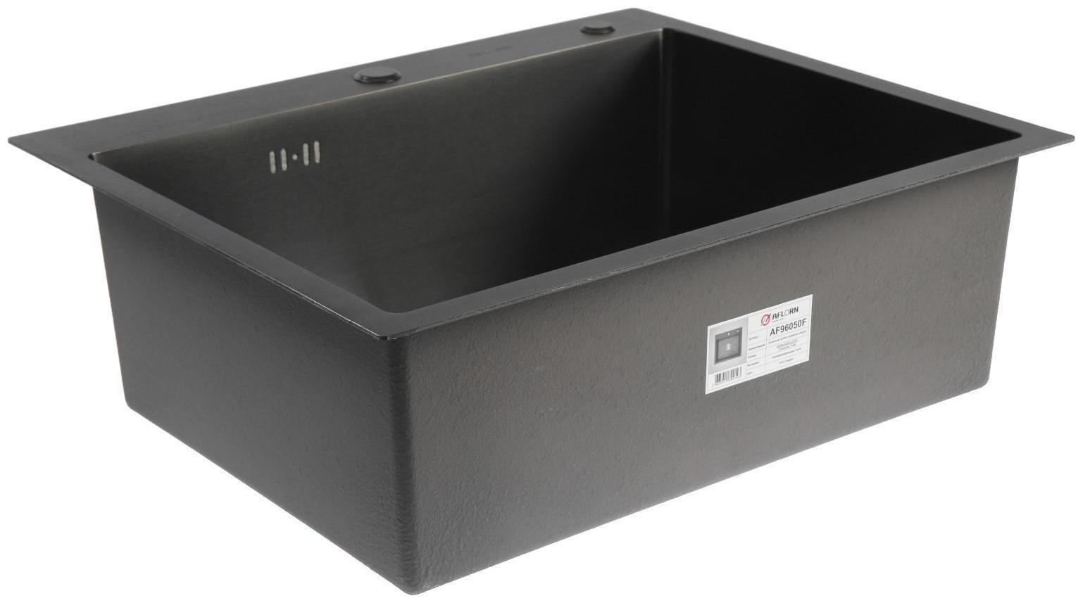 Мойка кухонная AFLORN AF96050F, врезная, S=3,0 и 0,8 мм, 60х50х20 см, сифон, графит