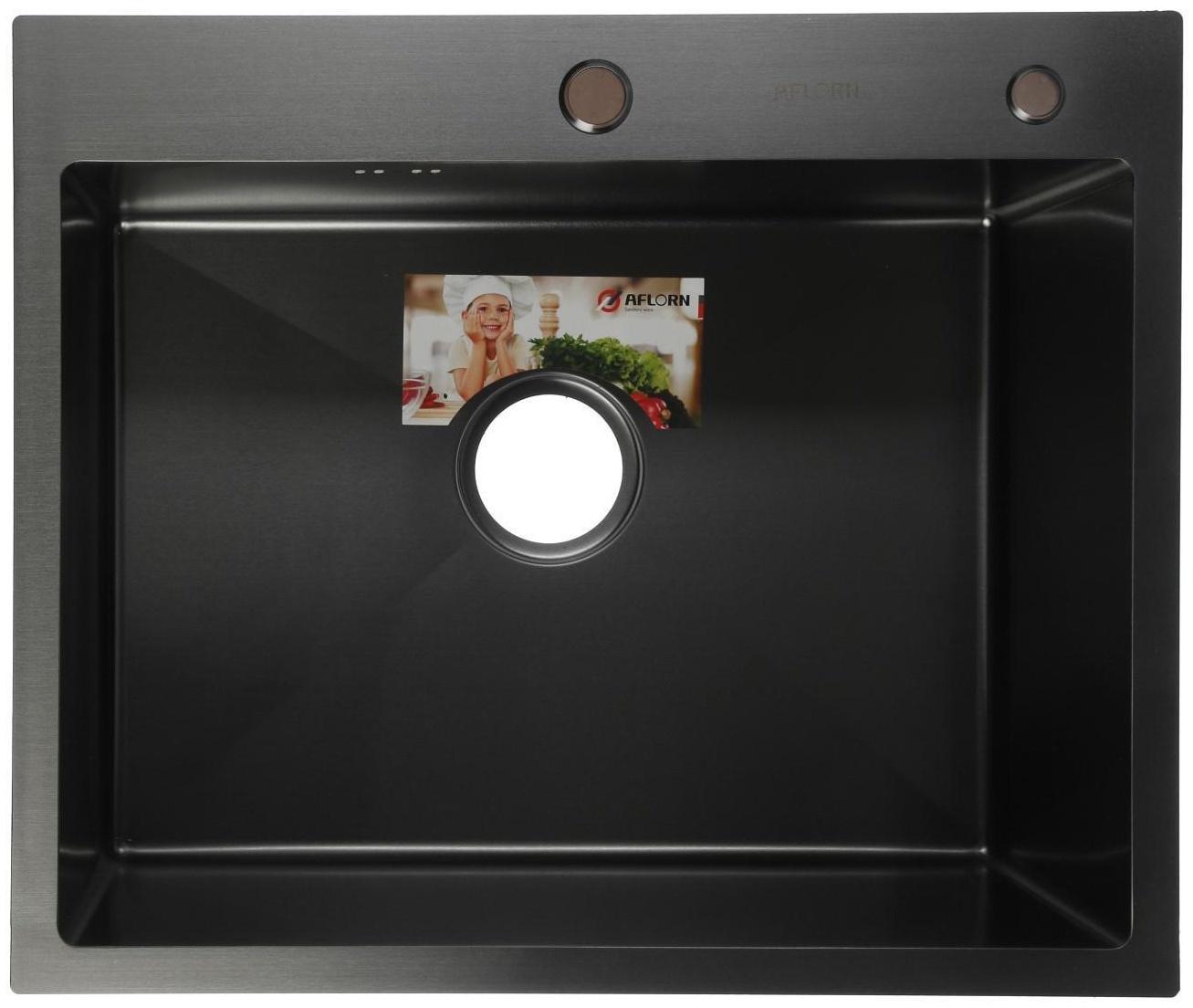 Мойка кухонная AFLORN AF96050F, врезная, S=3,0 и 0,8 мм, 60х50х20 см, сифон, графит