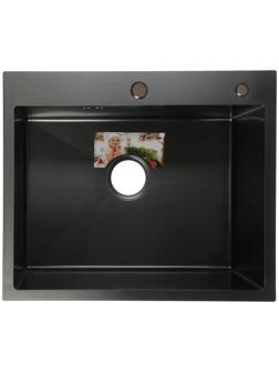 Мойка кухонная AFLORN AF96050F, врезная, S=3,0 и 0,8 мм, 60х50х20 см, сифон, графит
