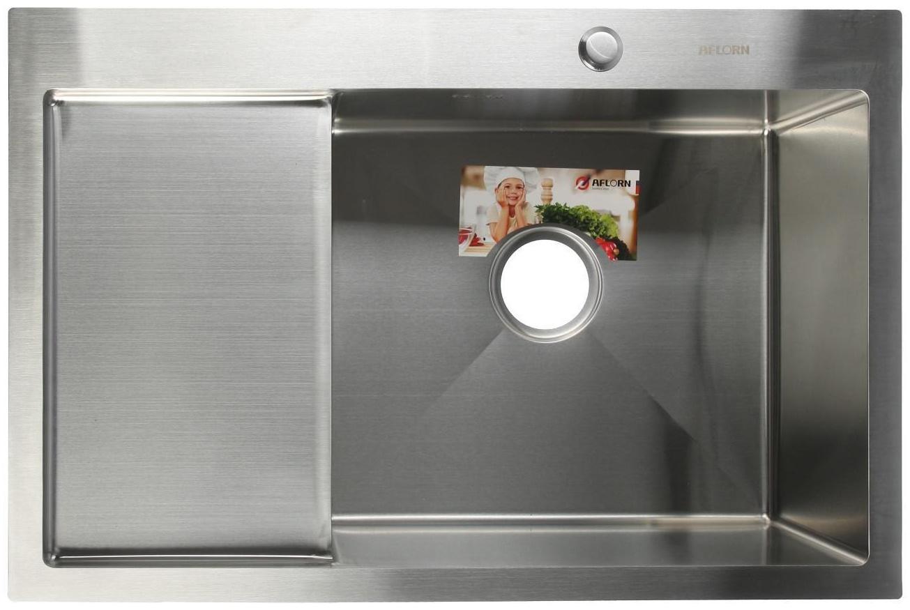 Мойка кухонная AFLORN AF97851-R, врезная, правая, S=3,0 и 0,8 мм, 78х51х22 см, сифон, сатин