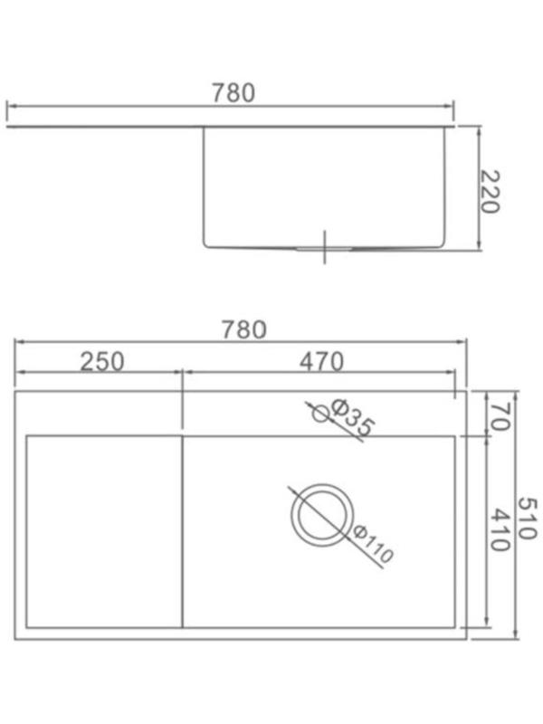 Мойка кухонная AFLORN AF97851-R, врезная, правая, S=3,0 и 0,8 мм, 78х51х22 см, сифон, сатин