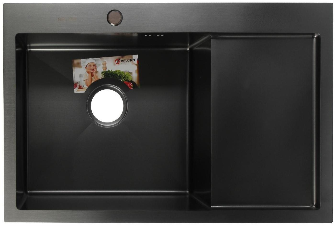 Мойка кухонная AFLORN AF97851F-L, врезная, левая, S=3,0 и 0,8 мм, 78х51х22 см, сифон, графит