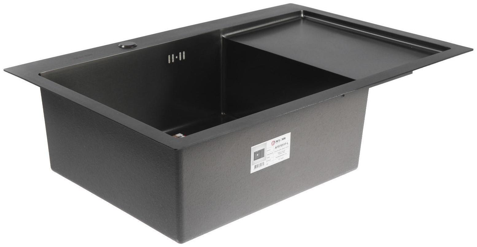Мойка кухонная AFLORN AF97851F-L, врезная, левая, S=3,0 и 0,8 мм, 78х51х22 см, сифон, графит
