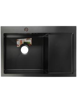 Мойка кухонная AFLORN AF97851F-L, врезная, левая, S=3,0 и 0,8 мм, 78х51х22 см, сифон, графит