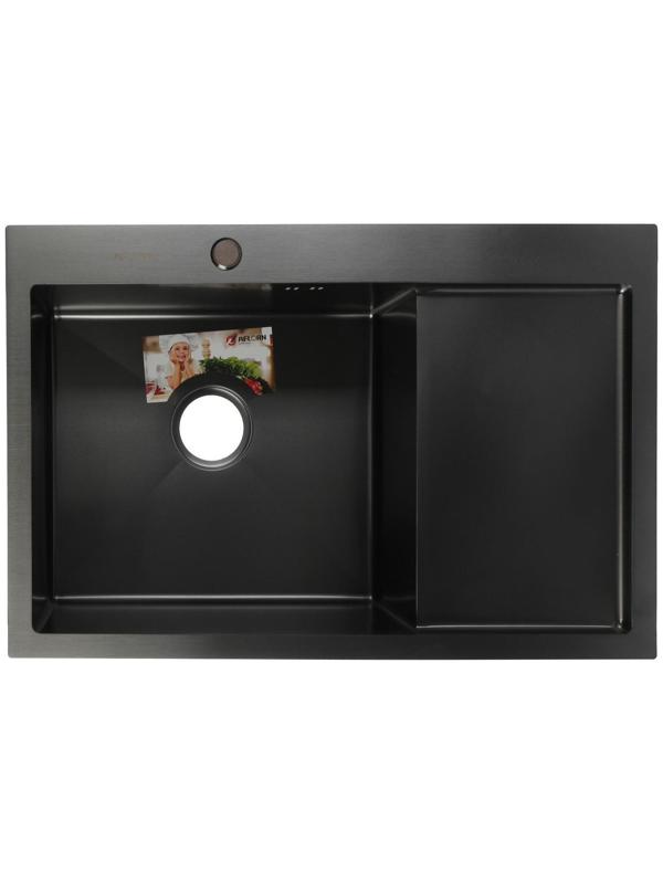 Мойка кухонная AFLORN AF97851F-L, врезная, левая, S=3,0 и 0,8 мм, 78х51х22 см, сифон, графит
