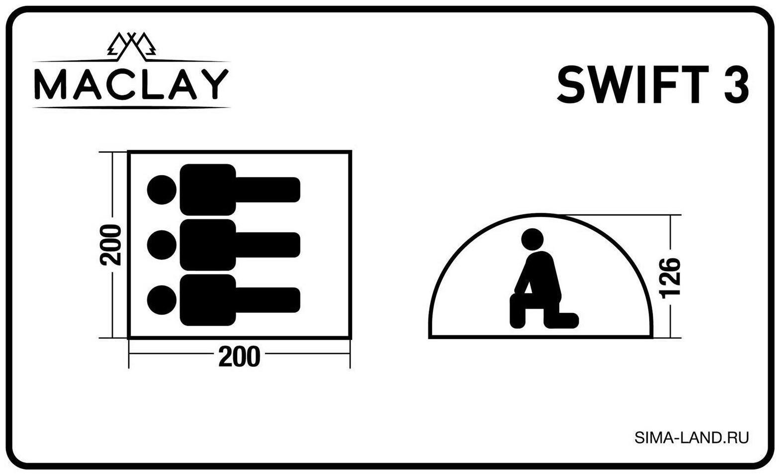 Палатка-автомат туристическая SWIFT 3, размер 200 х 200 х 126 см, 3-местная, однослойная