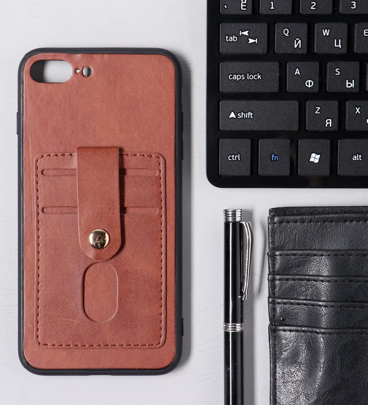 Чехол LuazON для iPhone 7 Plus/8 Plus, с отсеками под карты, кожзам, коричневый