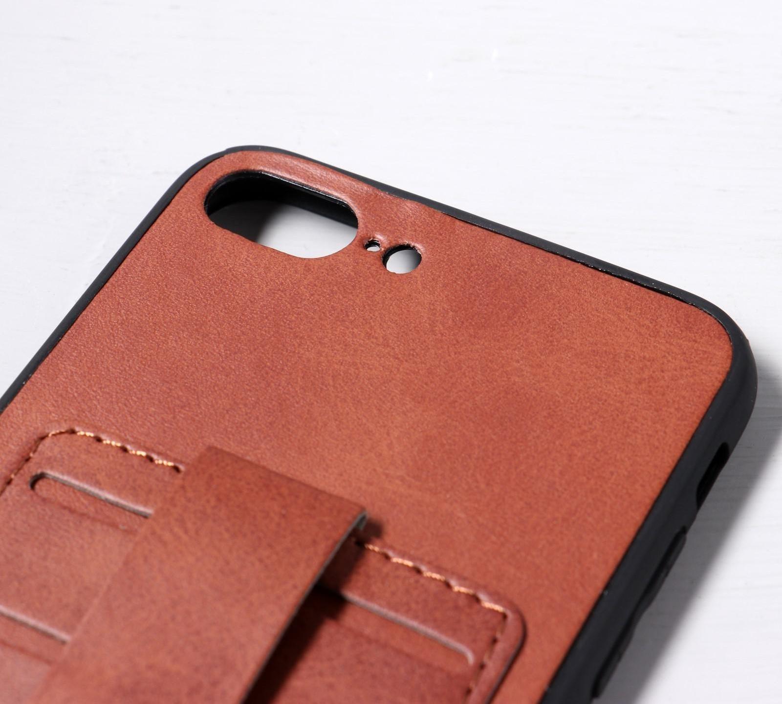 Чехол LuazON для iPhone 7 Plus/8 Plus, с отсеками под карты, кожзам, коричневый