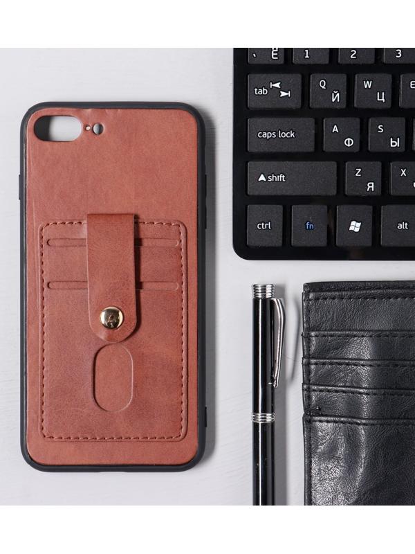 Чехол LuazON для iPhone 7 Plus/8 Plus, с отсеками под карты, кожзам, коричневый