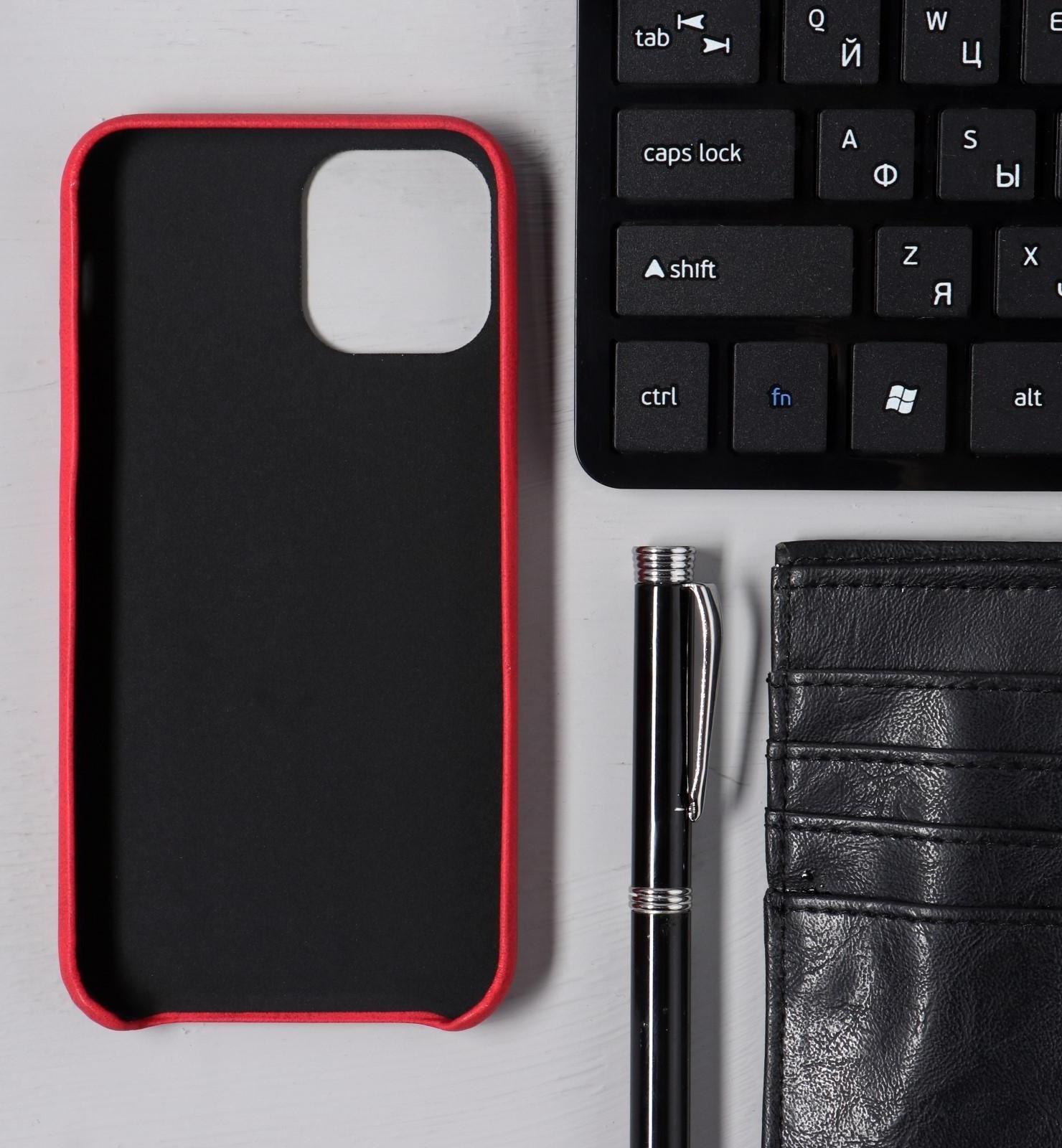 Чехол LuazON для iPhone 12/12 Pro, с отсеком под карты, кожзам, красный