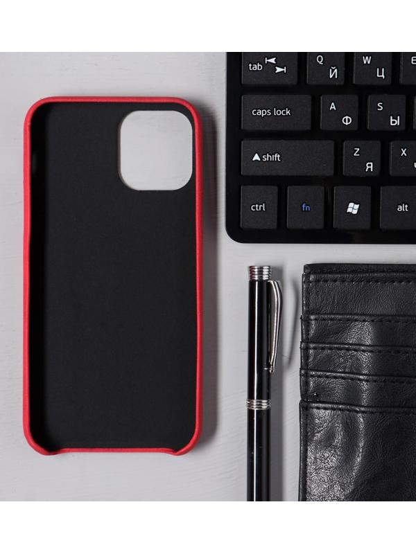 Чехол LuazON для iPhone 12/12 Pro, с отсеком под карты, кожзам, красный