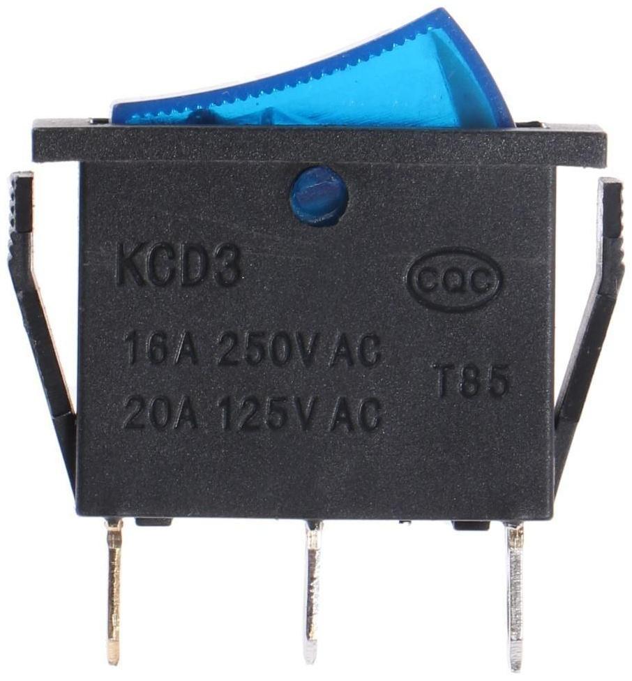 Клавишный выключатель, 250 В, 15 А, ON-OFF, 3с, синий, с подсветкой, наб 10 ш.