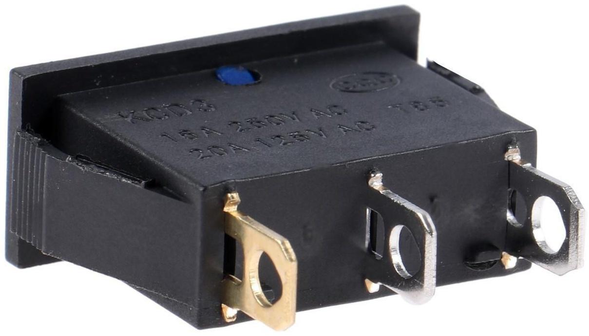 Клавишный выключатель, 250 В, 15 А, ON-OFF, 3с, синий, с подсветкой, наб 10 ш.