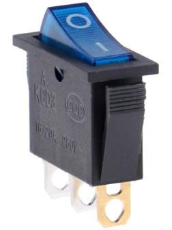 Клавишный выключатель, 250 В, 15 А, ON-OFF, 3с, синий, с подсветкой, наб 10 ш.