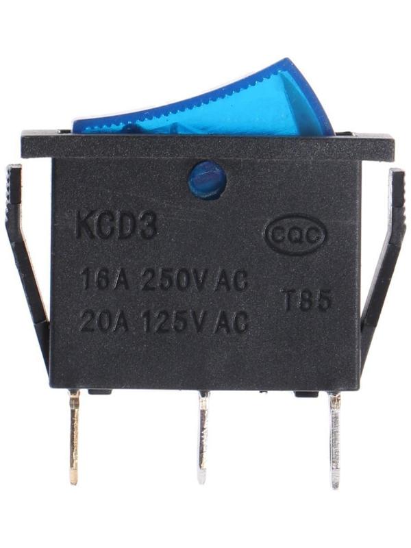 Клавишный выключатель, 250 В, 15 А, ON-OFF, 3с, синий, с подсветкой, наб 10 ш.