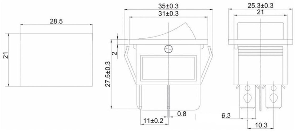 Клавишный выключатель, 250 В, 15 А, ON-OFF, 4c, черный, наб 10 ш.
