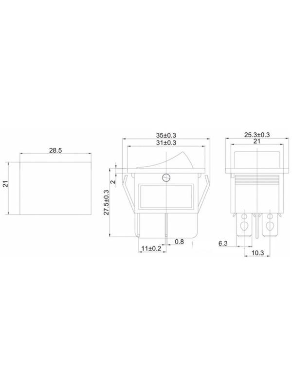 Клавишный выключатель, 250 В, 15 А, ON-OFF, 4c, черный, наб 10 ш.