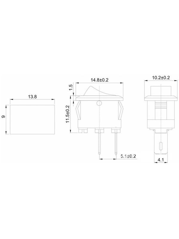 Клавишный выключатель, 250 В, 3 А, ON-OFF, 2c, красный, наб 10 ш.