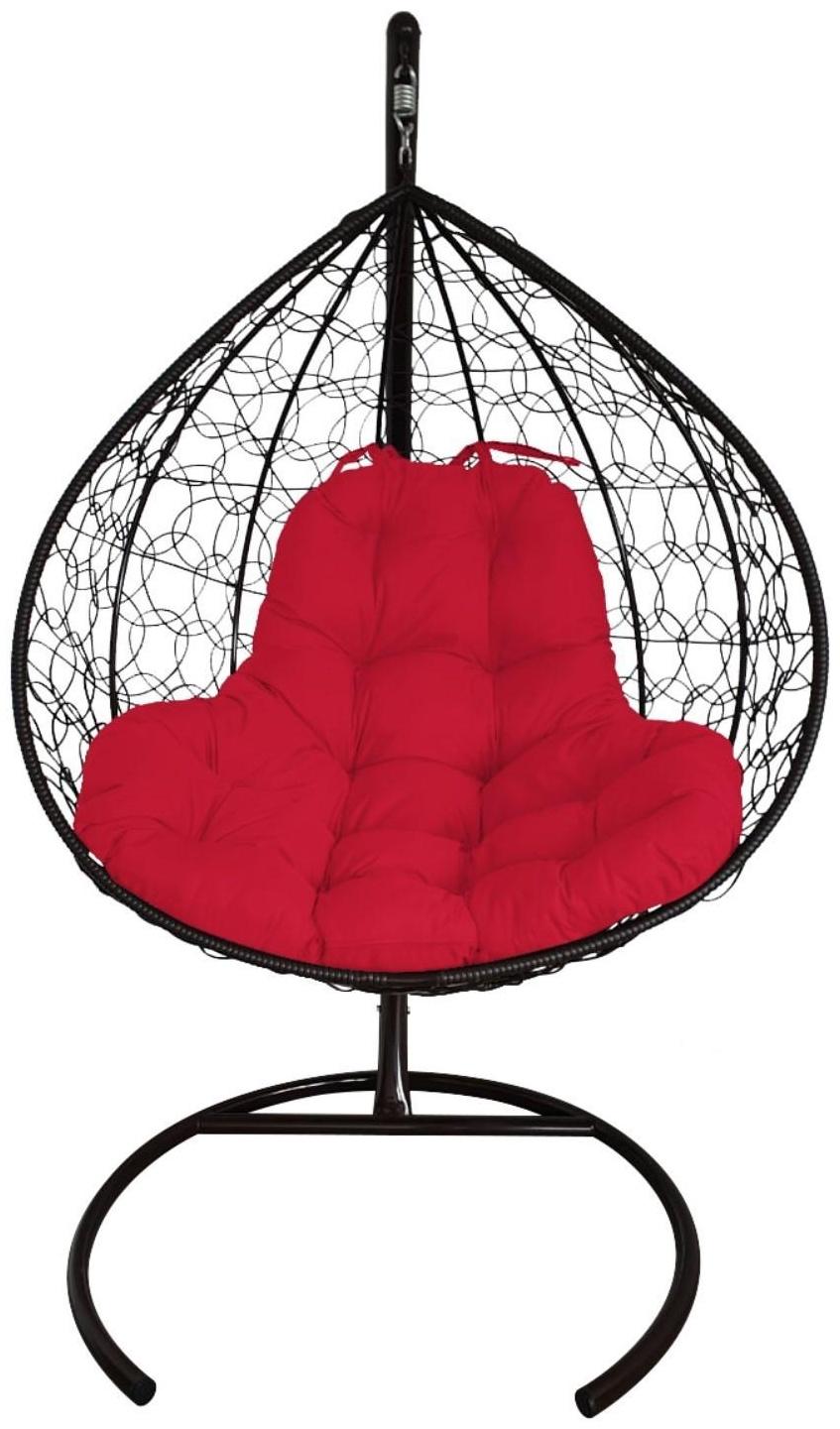 Подвесное кресло для двоих черное с красной подушкой