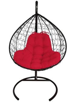 Подвесное кресло для двоих черное с красной подушкой