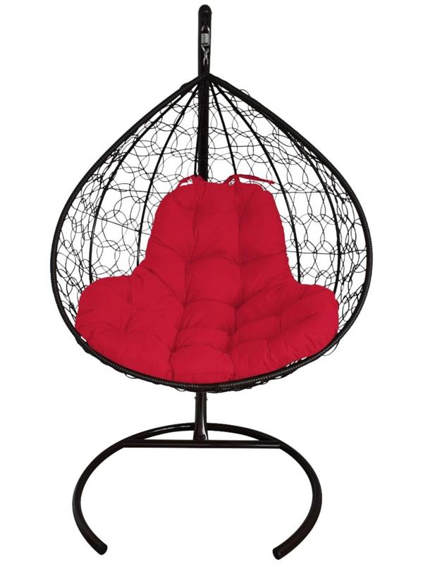 Подвесное кресло для двоих черное с красной подушкой
