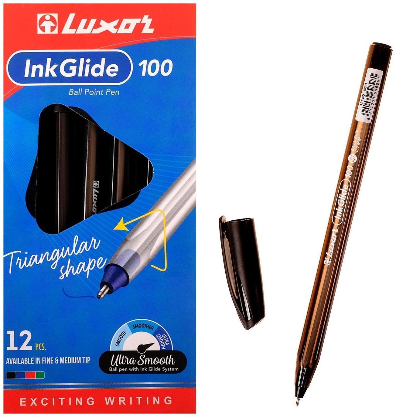 Ручка шариковая Luxor InkGlide 100 Icy, узел 0.7 мм, трехгранная, черная, цвет корпуса микс
