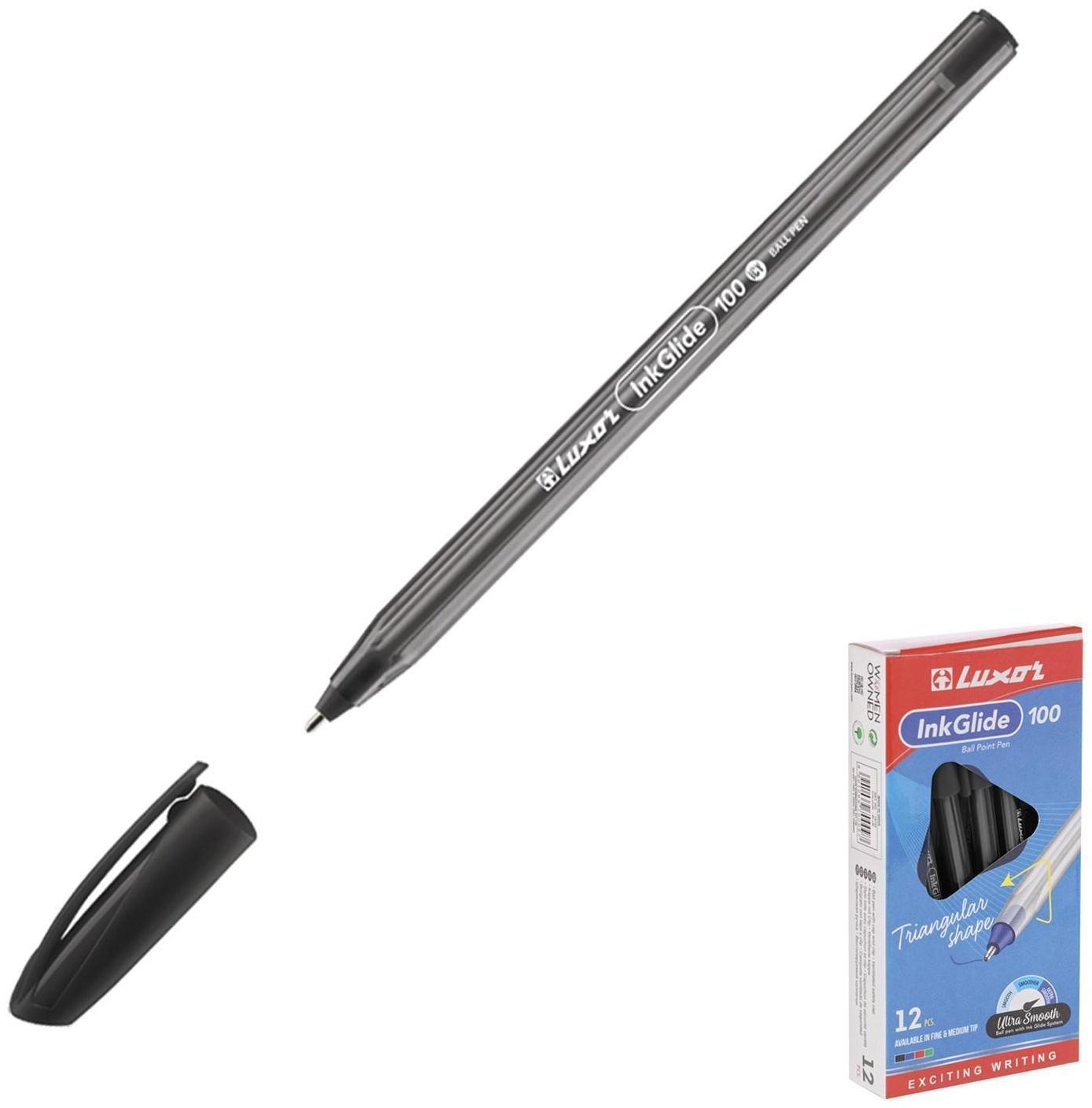 Ручка шариковая Luxor InkGlide 100 Icy, узел 0.7 мм, трехгранная, черная, цвет корпуса микс