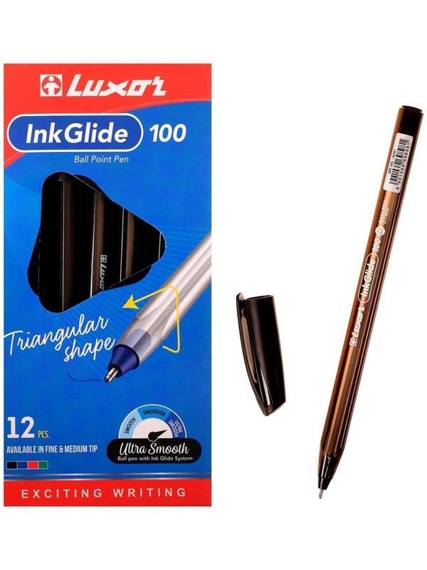 Ручка шариковая Luxor InkGlide 100 Icy, узел 0.7 мм, трехгранная, черная, цвет корпуса микс
