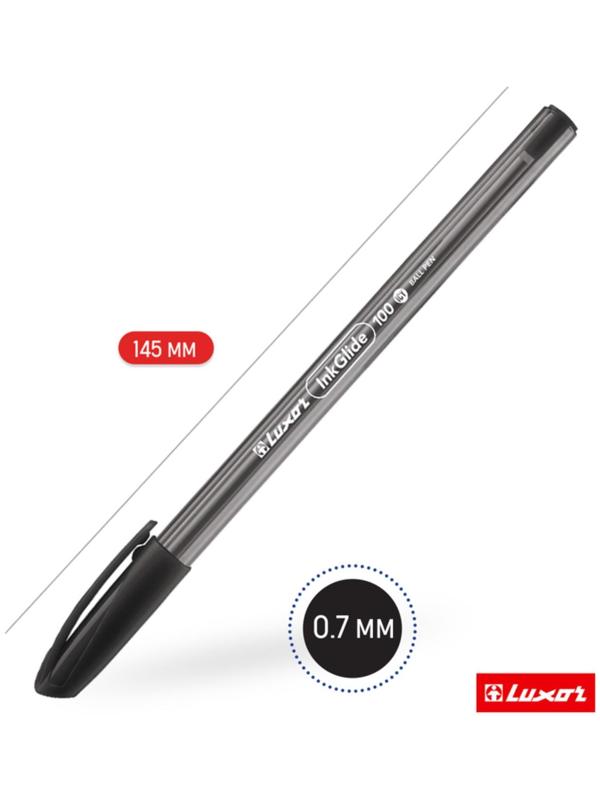 Ручка шариковая Luxor InkGlide 100 Icy, узел 0.7 мм, трехгранная, черная, цвет корпуса микс