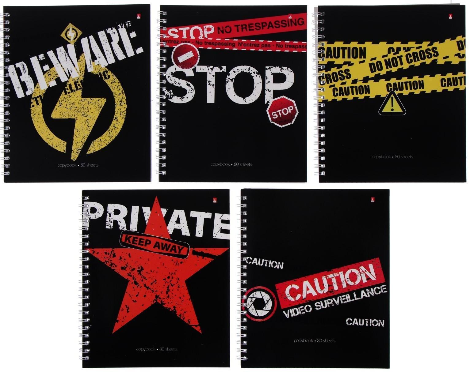 Тетрадь А5+, 80 листов в клетку, на гребне KEEP AWAY, обложка мелованный картон, глянцевая ламинация, блок офсет, МИКС