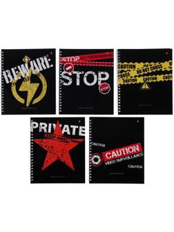 Тетрадь А5+, 80 листов в клетку, на гребне KEEP AWAY, обложка мелованный картон, глянцевая ламинация, блок офсет, МИКС