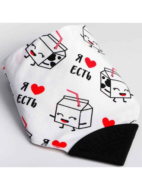 Нагрудник-бандана/слюнявчик для кормления «Я люблю есть» непромокаемый с прорезывателем, на кнопке, МИКС