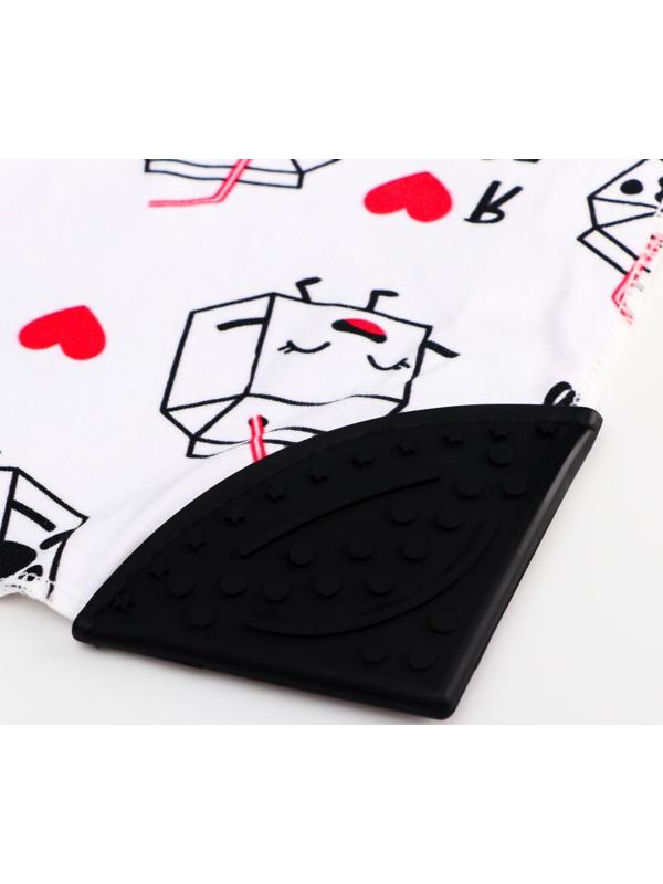 Нагрудник-бандана/слюнявчик для кормления «Я люблю есть» непромокаемый с прорезывателем, на кнопке, МИКС