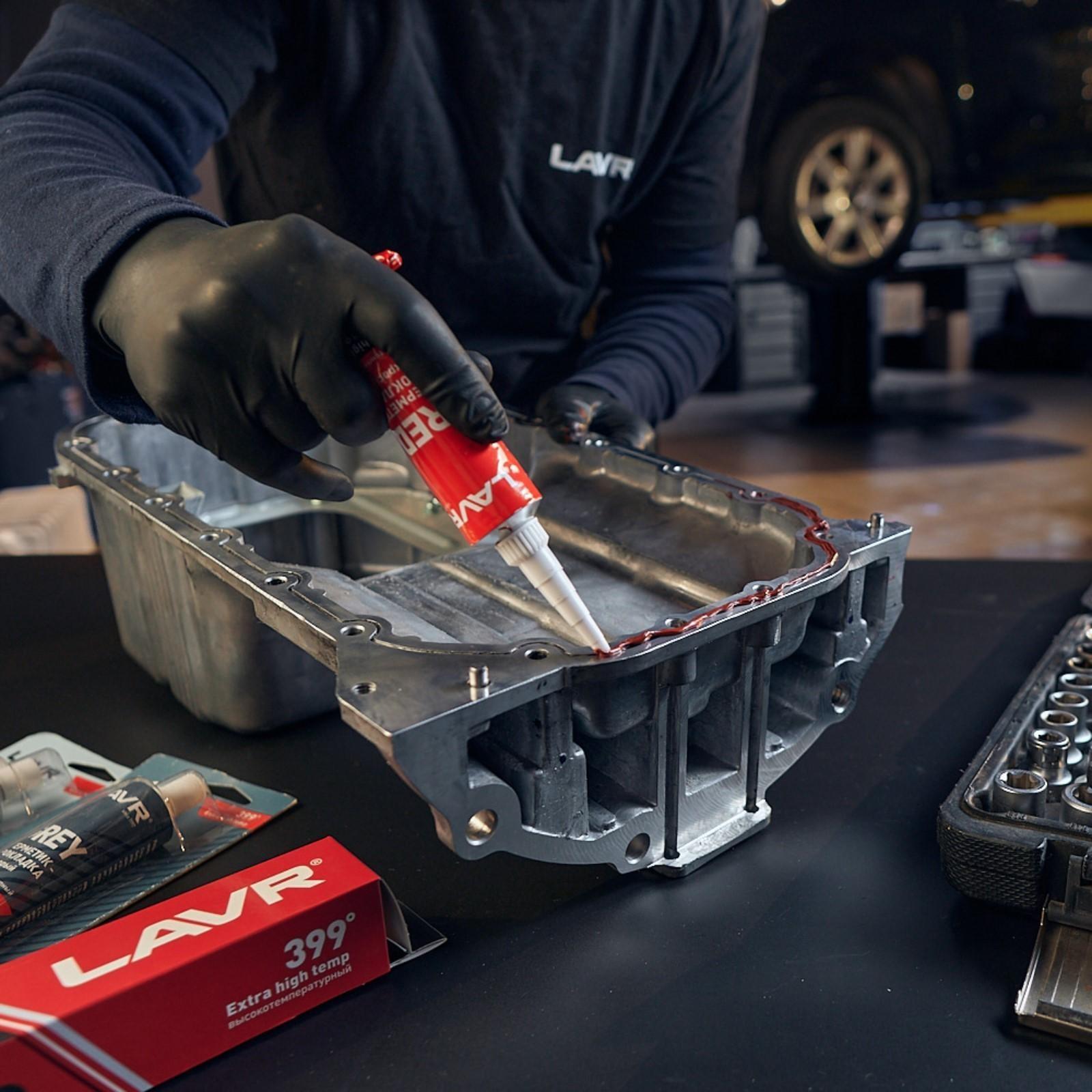 Герметик-прокладка LAVR RED RTV, красный, высокотемпературный, силиконовый, 85 г, Ln1737