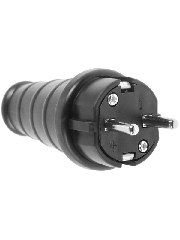 Вилка прямая, 16 А, 220 В, IP44, с з/к, каучук, черная