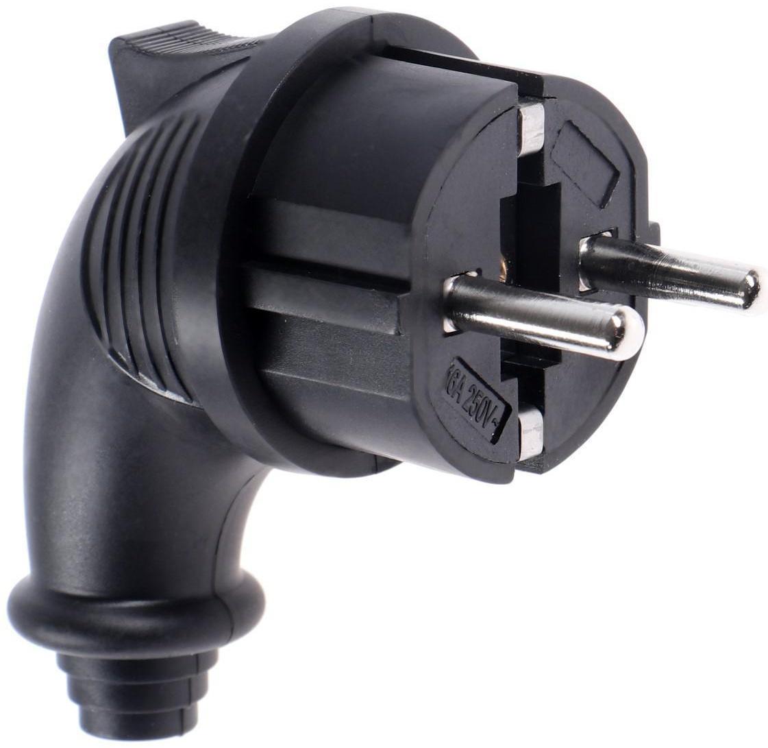 Вилка угловая, 16 A, 220 В, IP44, с з/к, каучук, черная
