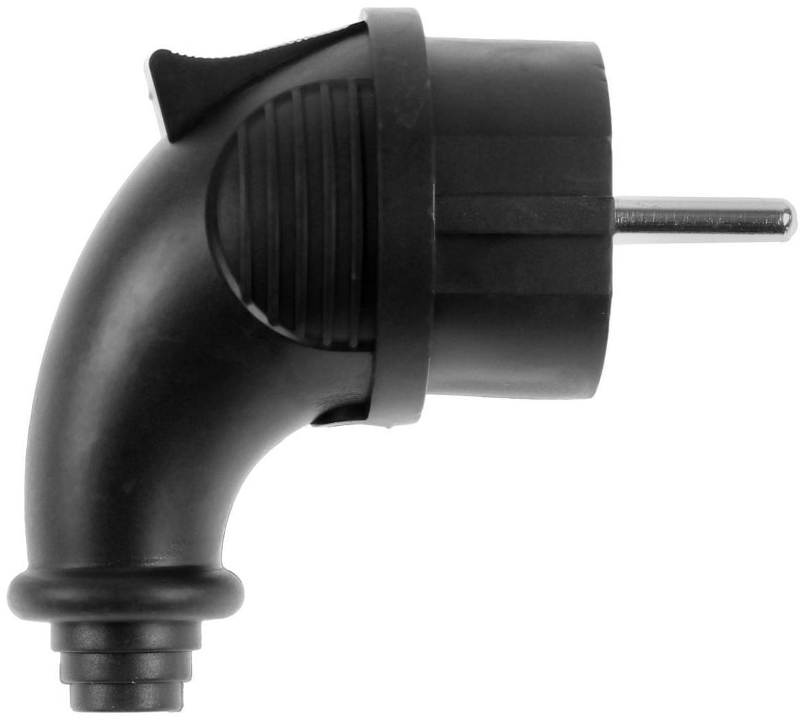 Вилка угловая, 16 A, 220 В, IP44, с з/к, каучук, черная