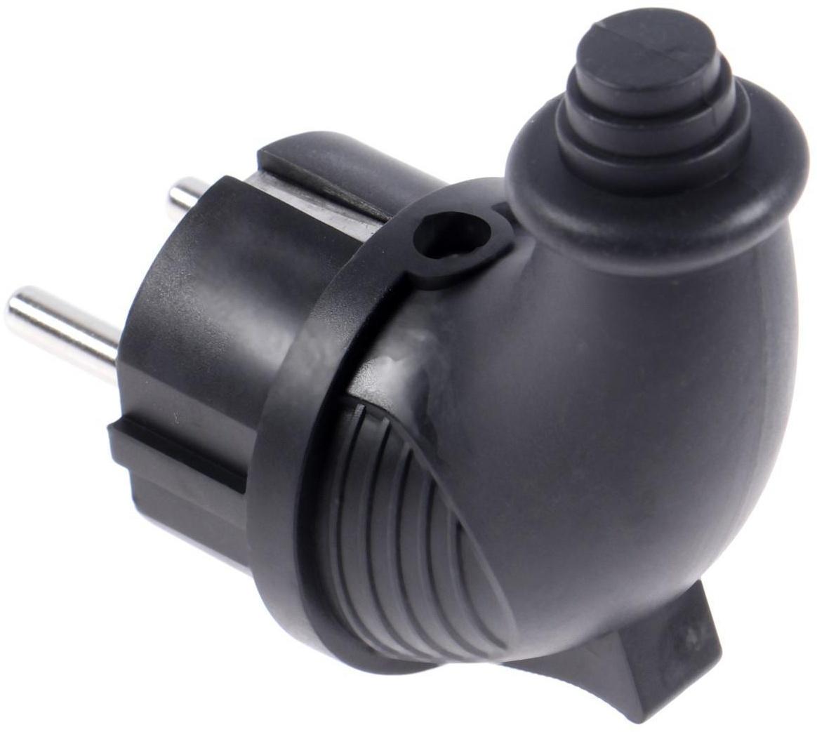 Вилка угловая, 16 A, 220 В, IP44, с з/к, каучук, черная