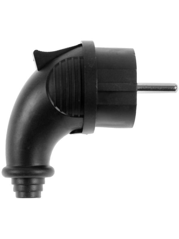 Вилка угловая, 16 A, 220 В, IP44, с з/к, каучук, черная