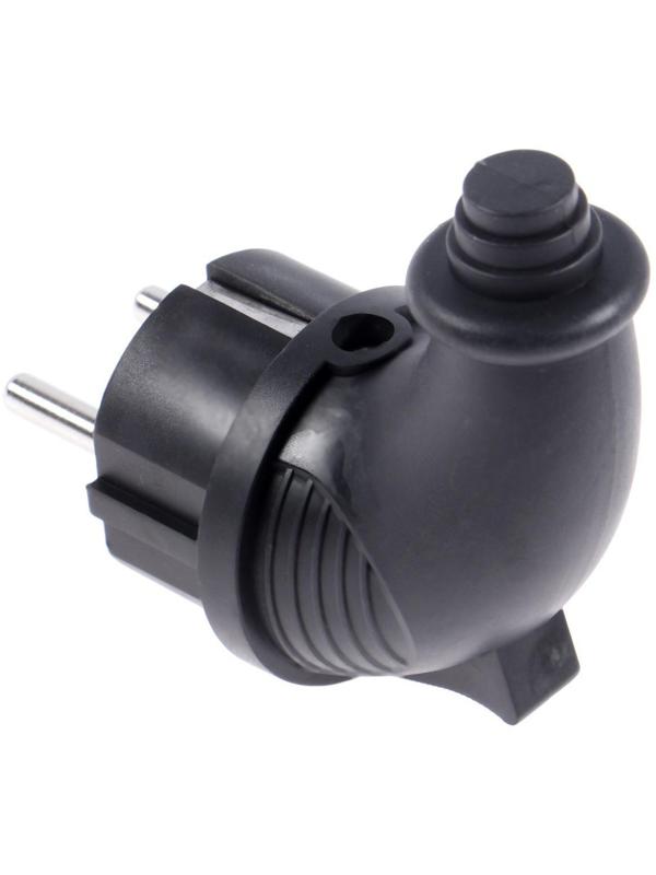 Вилка угловая, 16 A, 220 В, IP44, с з/к, каучук, черная