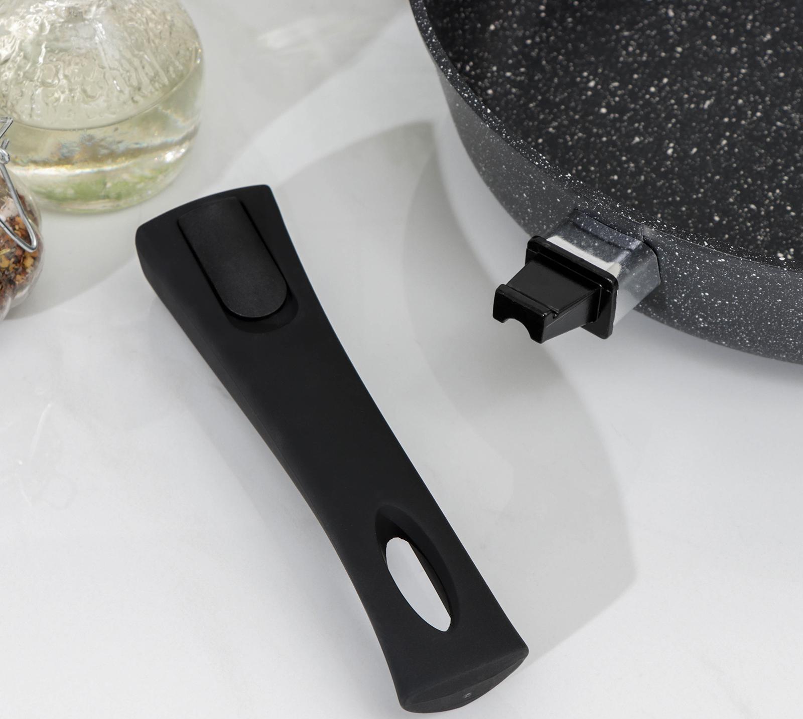 Сковорода Доляна «Элит», d=28 см, антипригарное покрытие, пластиковая ручка, стеклянная крышка, цвет чёрный