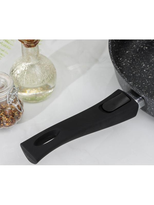 Сковорода Доляна «Элит», d=28 см, антипригарное покрытие, пластиковая ручка, стеклянная крышка, цвет чёрный