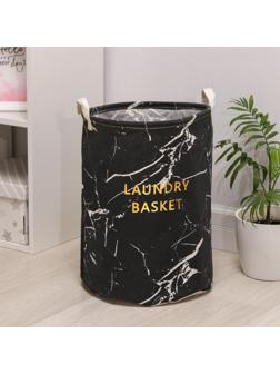 Корзина бельевая текстильная «Мрамор», 35×45 см, цвет чёрный