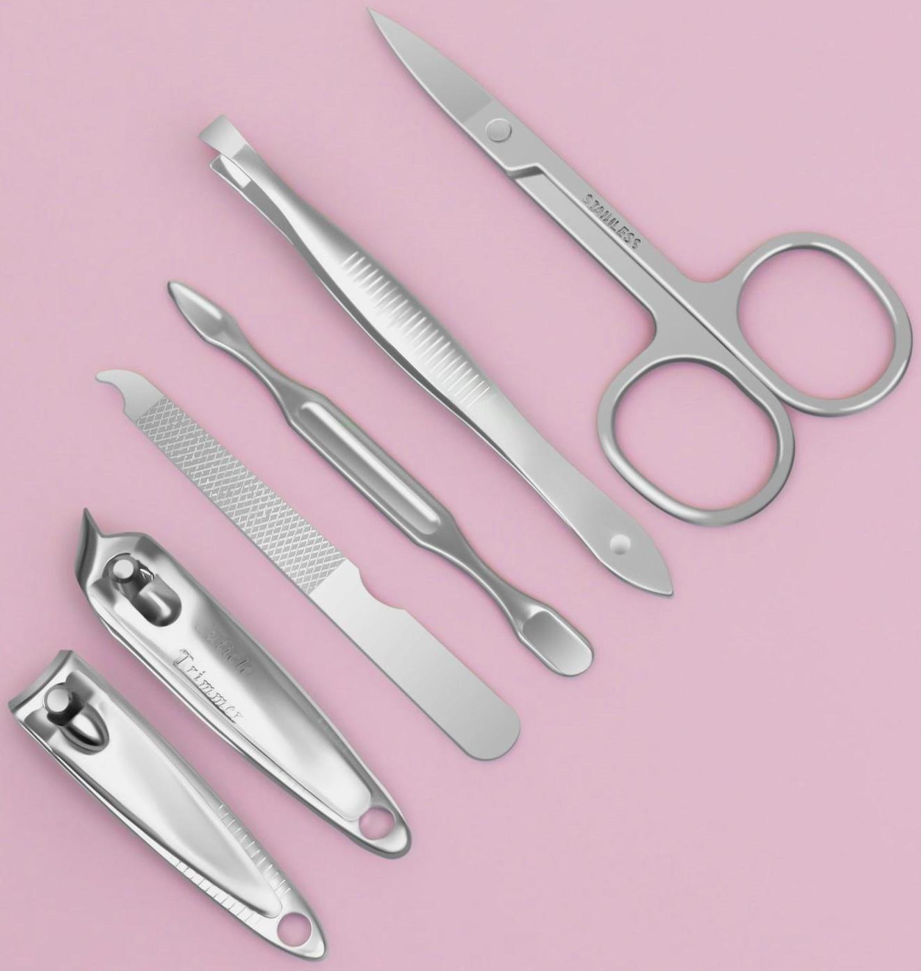 Набор маникюрный «Тренд», 6 предметов, в футляре, в PVC - чехле, цвет чёрный