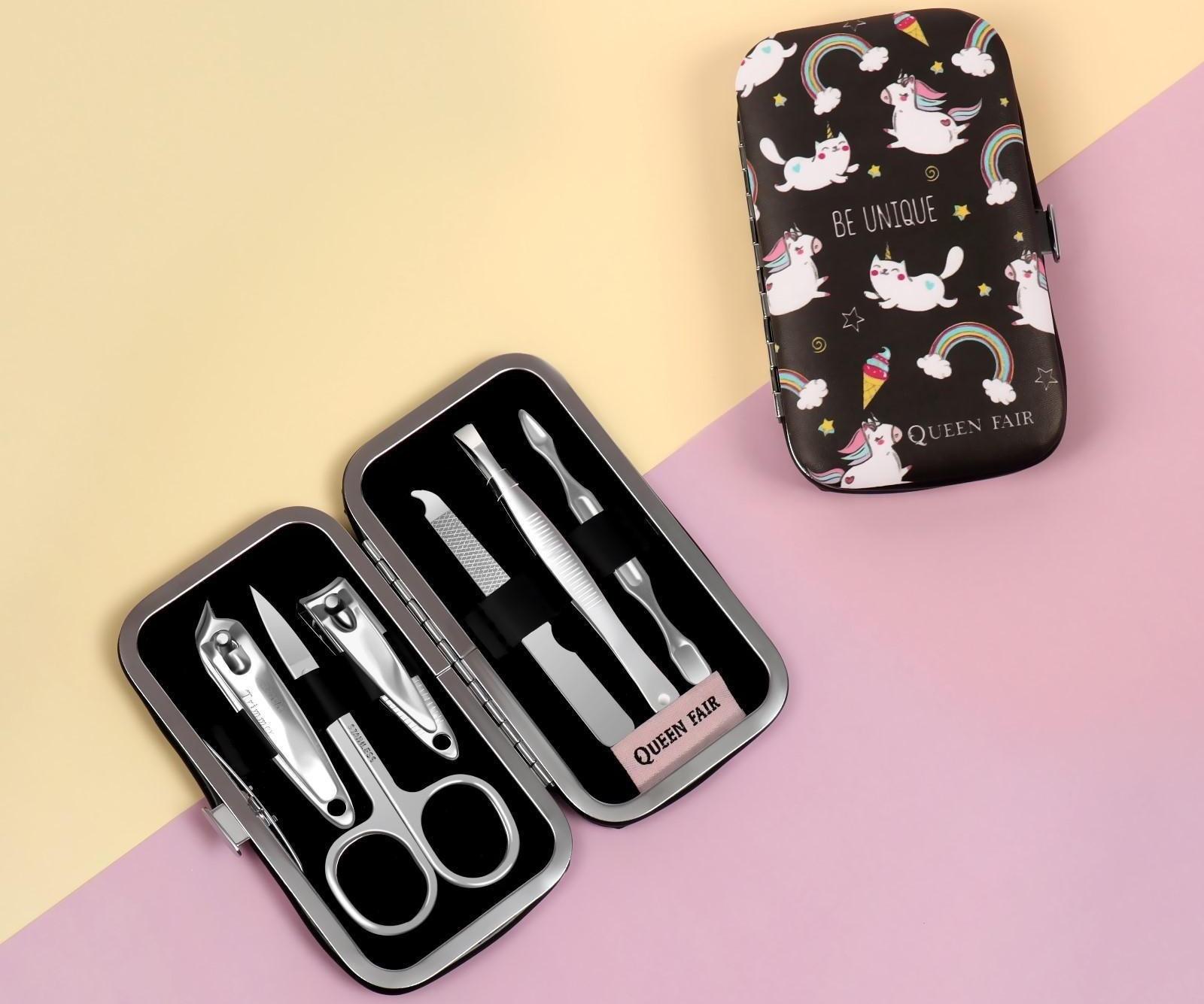 Набор маникюрный «Тренд», 6 предметов, в футляре, в PVC - чехле, цвет чёрный