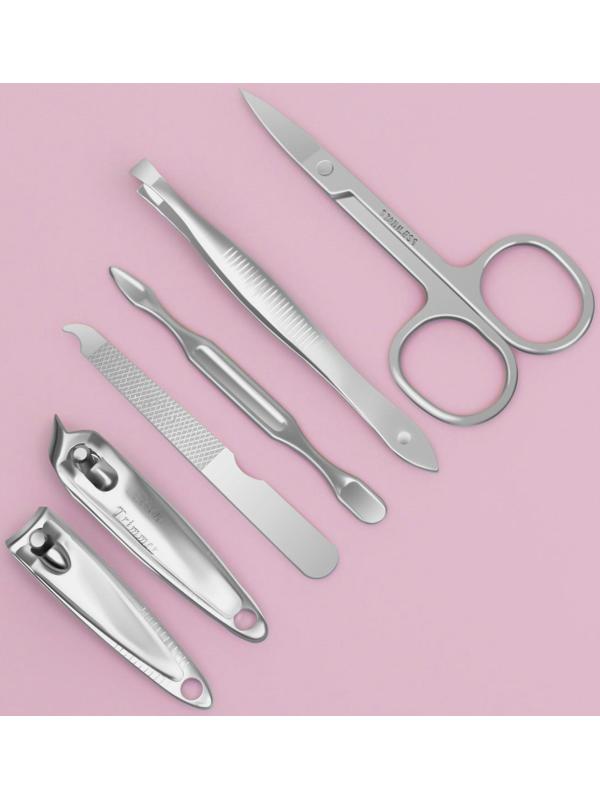 Набор маникюрный «Тренд», 6 предметов, в футляре, в PVC - чехле, цвет чёрный