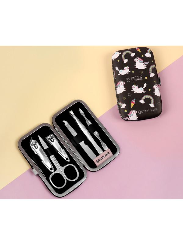 Набор маникюрный «Тренд», 6 предметов, в футляре, в PVC - чехле, цвет чёрный